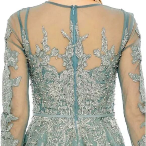 MAC DUGGAL Women’s Embellished Bow Belt Illusion Long Sleeve A-Line Dress in 10 - Picture 7 of 13